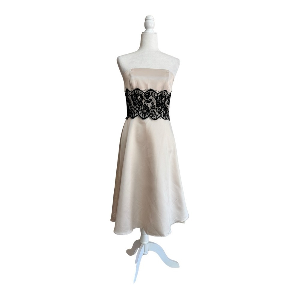 White House Black Market Strapless Dress in Cream and Black